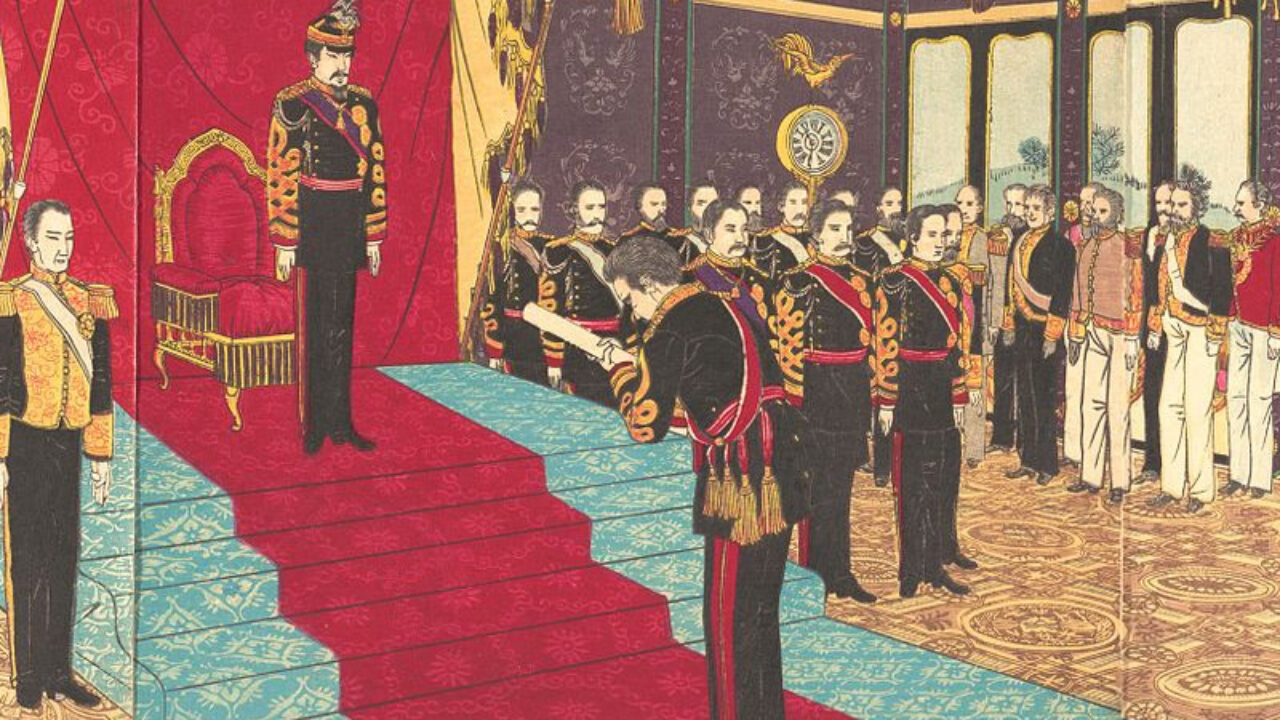 大日本帝国憲法 を作って天皇の権威を引き上げよ 伊藤博文が 初代内閣総理大臣 でリードする Iq