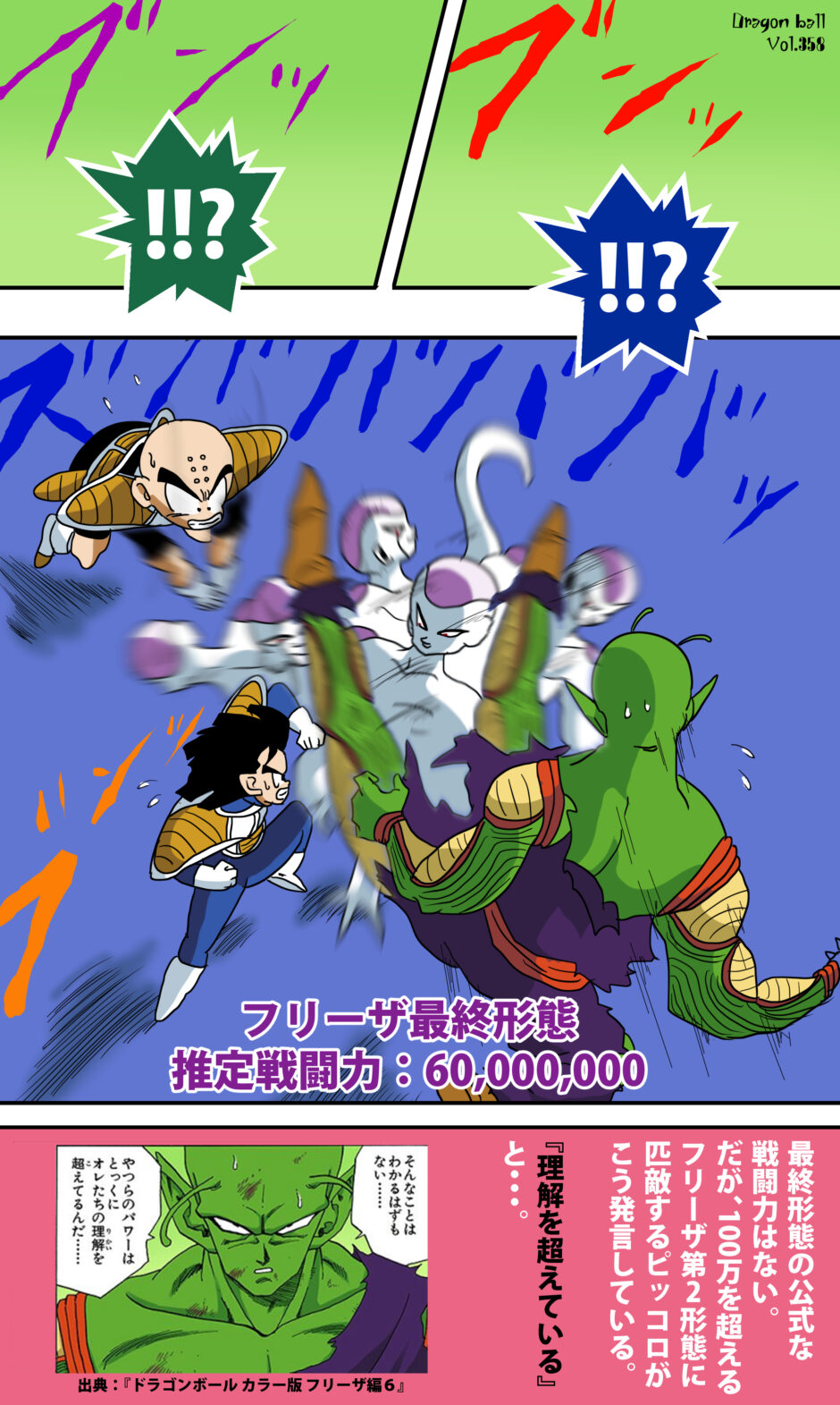 フリーザ最終形態にピッコロ 悟飯 クリリンの3人がかりでも一発も当てられないシーン イラスト ドラゴンボールz Iq